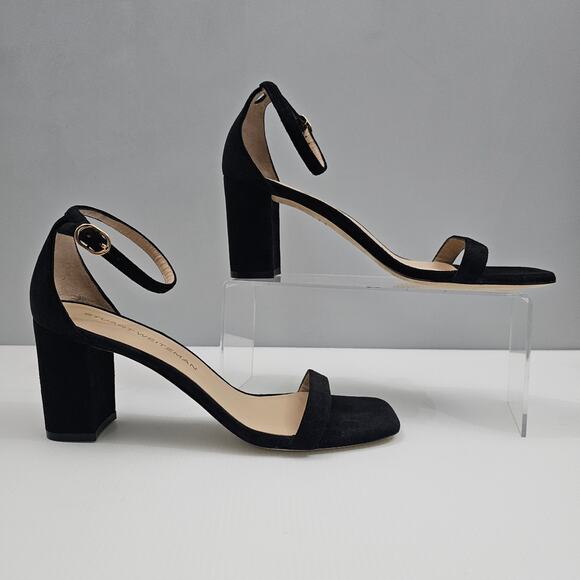 Stuart Weitzman Nudistcurve 75 Sandal Womens 9.5 Black Suede Block Heel Strappy - Picture 3 of 16